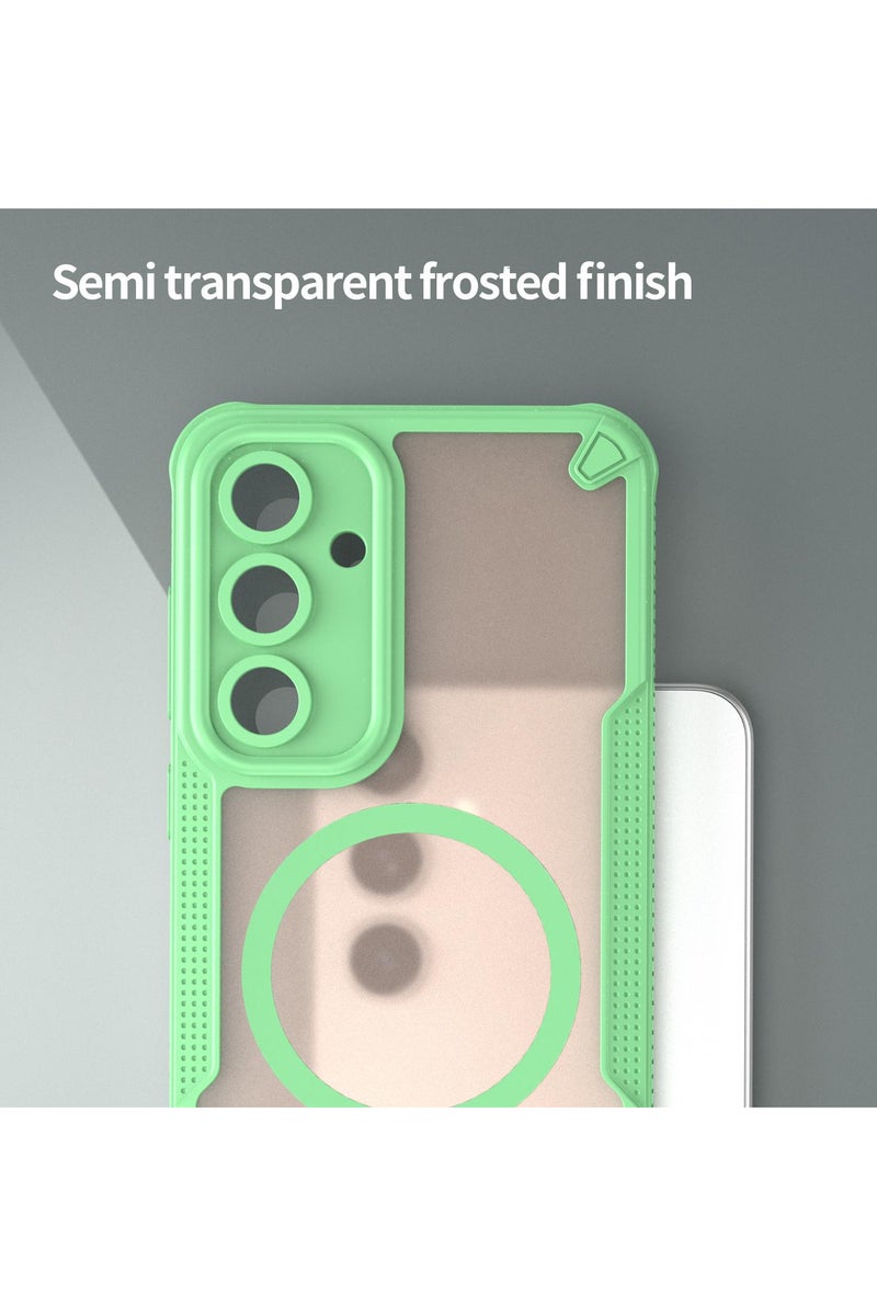 Cover For Samsung Galaxy S25 Plus Armor Glaze MagSafe Magnetic Phone Case Raised edges around the screen and camera lens help prevent scratches - Green - Image 4