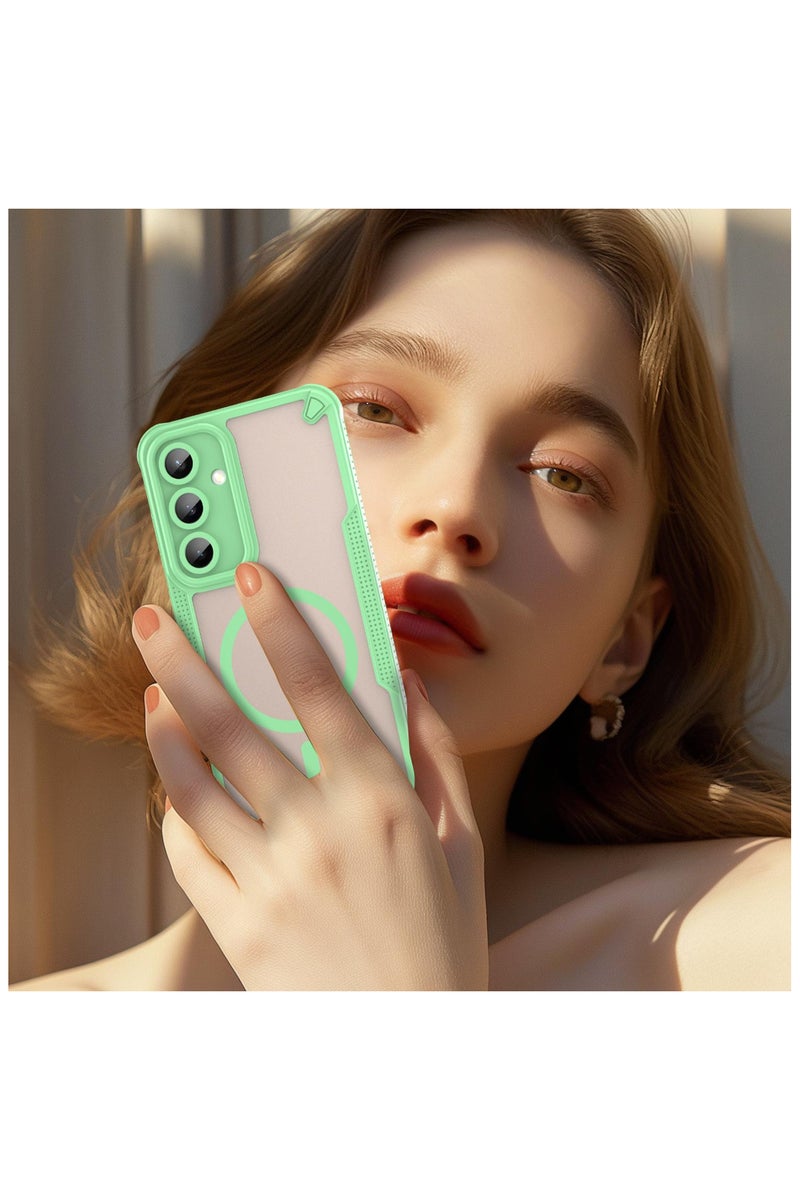 Cover For Samsung Galaxy S25 Plus Armor Glaze MagSafe Magnetic Phone Case Raised edges around the screen and camera lens help prevent scratches - Green - Image 2