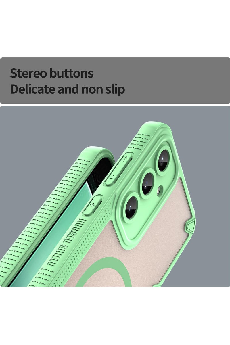 Cover For Samsung Galaxy S25 Plus Armor Glaze MagSafe Magnetic Phone Case Raised edges around the screen and camera lens help prevent scratches - Green - Image 5