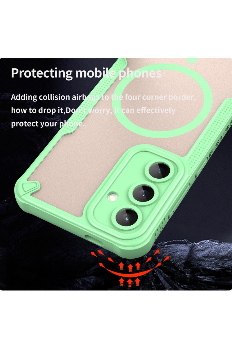 Cover For Samsung Galaxy S25 Plus Armor Glaze MagSafe Magnetic Phone Case Raised edges around the screen and camera lens help prevent scratches - Green - Image 3