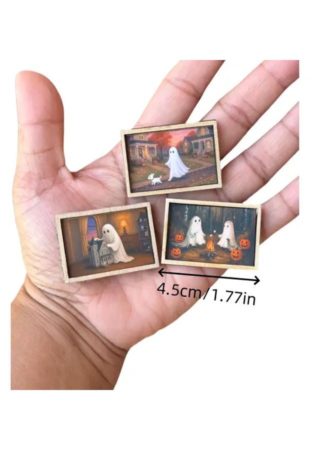 3 قطع من زينة منزل الدمى المصغرة لعيد الهالوين، أشباح مشهد منزل مسكون قديم، مدفأة - Image 2