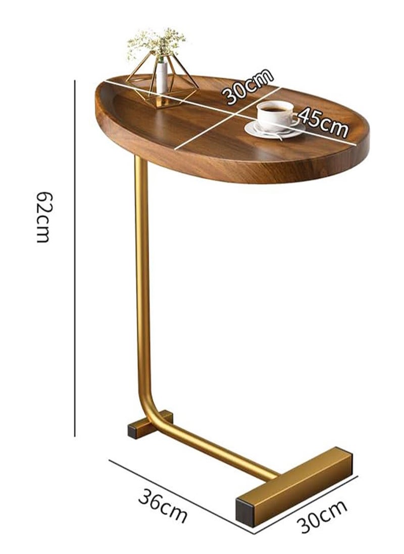 Generic - Abstract and Modern Wooden Finish C-Shaped Side Table with Iron Base and Tray Top, Perfect for Golden Base Frame And Brown Table Top for Living Room, Bedroom, Office, Indoor and Outdoor Bed Corner, Sofa, End Table, Accent Small Spaces Coffee Table, Drink Table, Snack Table - Image 1