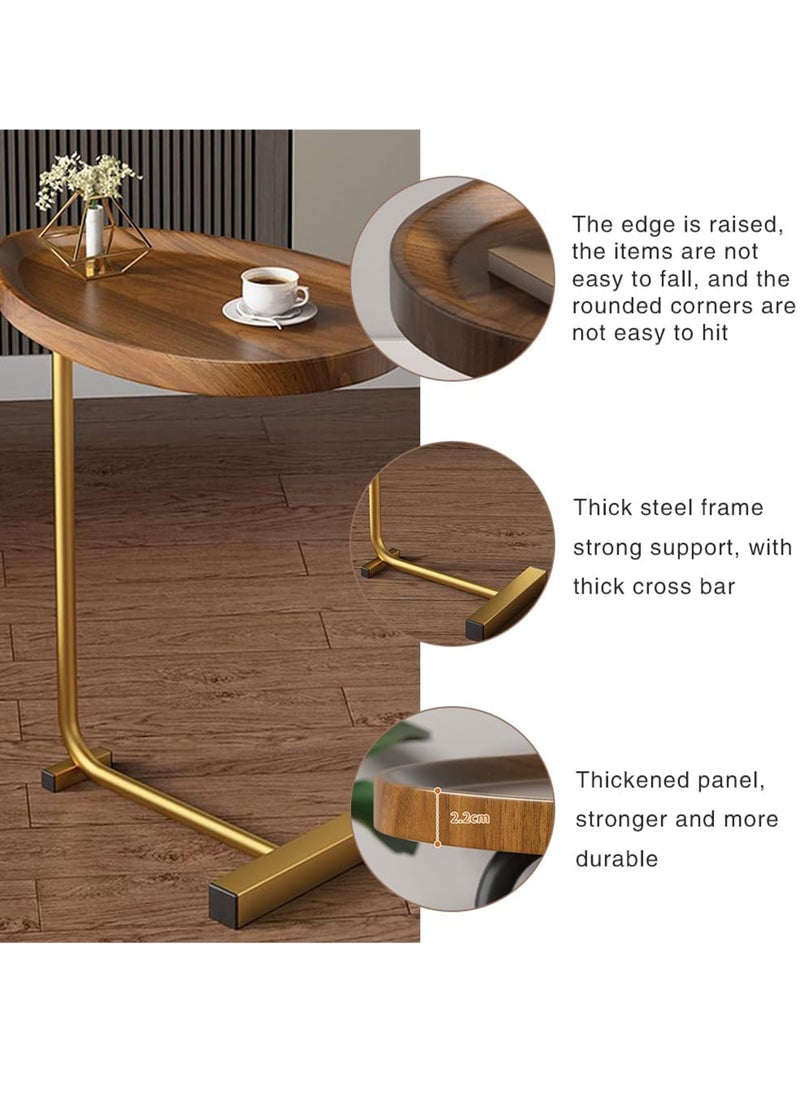 Generic - Abstract and Modern Wooden Finish C-Shaped Side Table with Iron Base and Tray Top, Perfect for Golden Base Frame And Brown Table Top for Living Room, Bedroom, Office, Indoor and Outdoor Bed Corner, Sofa, End Table, Accent Small Spaces Coffee Table, Drink Table, Snack Table - Image 1