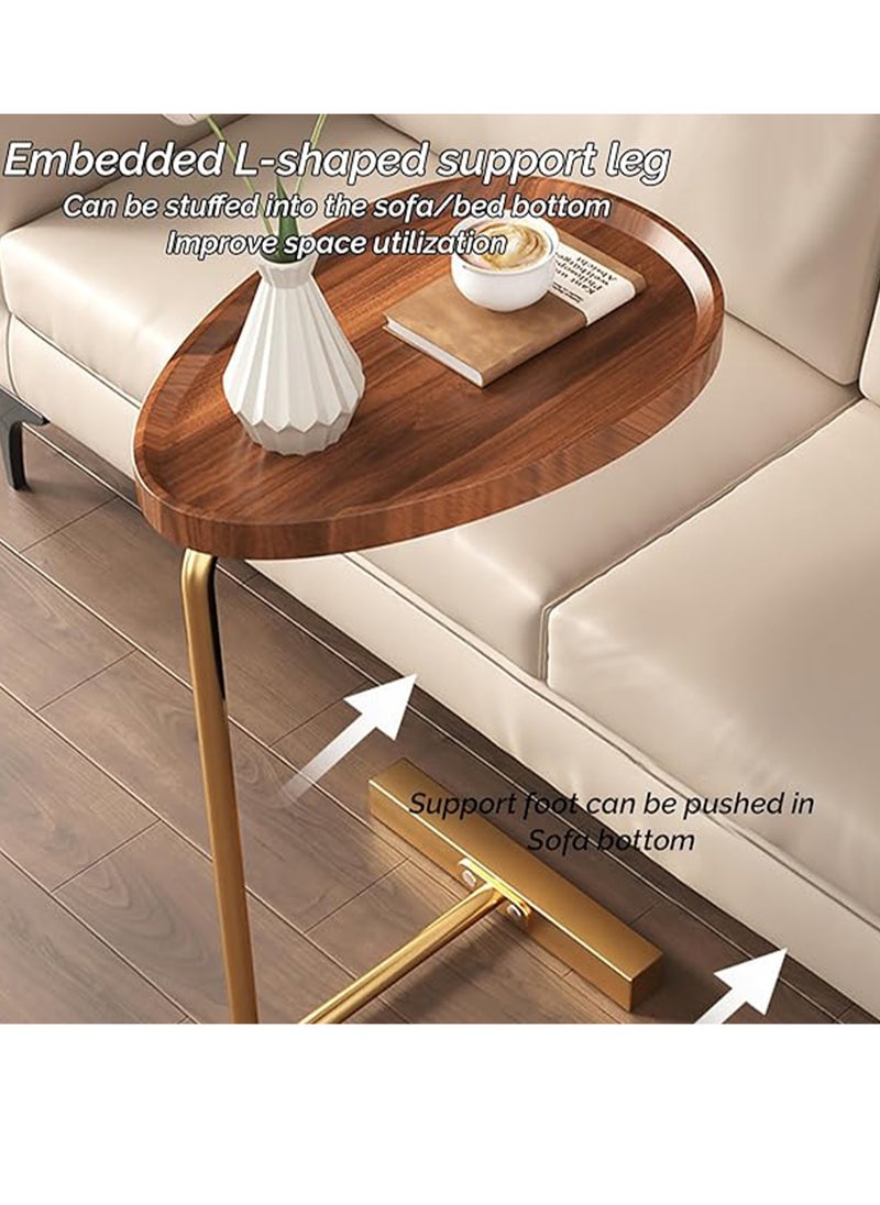 Generic - Abstract and Modern Wooden Finish C-Shaped Side Table with Iron Base and Tray Top, Perfect for Golden Base Frame And Brown Table Top for Living Room, Bedroom, Office, Indoor and Outdoor Bed Corner, Sofa, End Table, Accent Small Spaces Coffee Table, Drink Table, Snack Table - Image 1