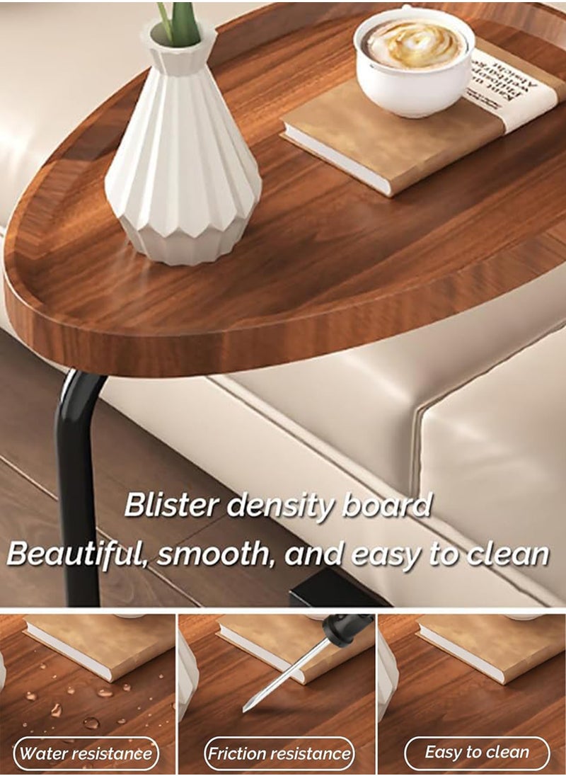 Generic - Abstract and Modern Wooden Finish C-Shaped Side Table with Iron Base and Tray Top, Perfect for Golden Base Frame And Brown Table Top for Living Room, Bedroom, Office, Indoor and Outdoor Bed Corner, Sofa, End Table, Accent Small Spaces Coffee Table, Drink Table, Snack Table - Image 1