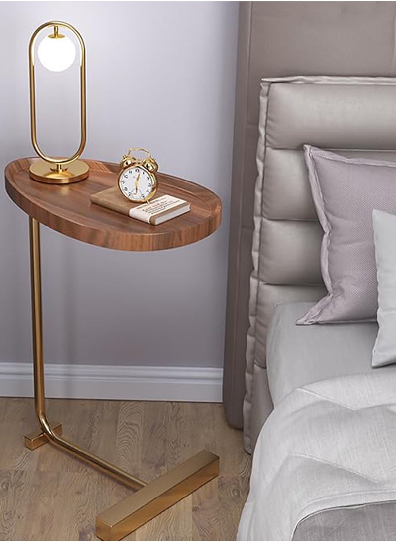Generic - Abstract and Modern Wooden Finish C-Shaped Side Table with Iron Base and Tray Top, Perfect for Golden Base Frame And Brown Table Top for Living Room, Bedroom, Office, Indoor and Outdoor Bed Corner, Sofa, End Table, Accent Small Spaces Coffee Table, Drink Table, Snack Table - Image 1