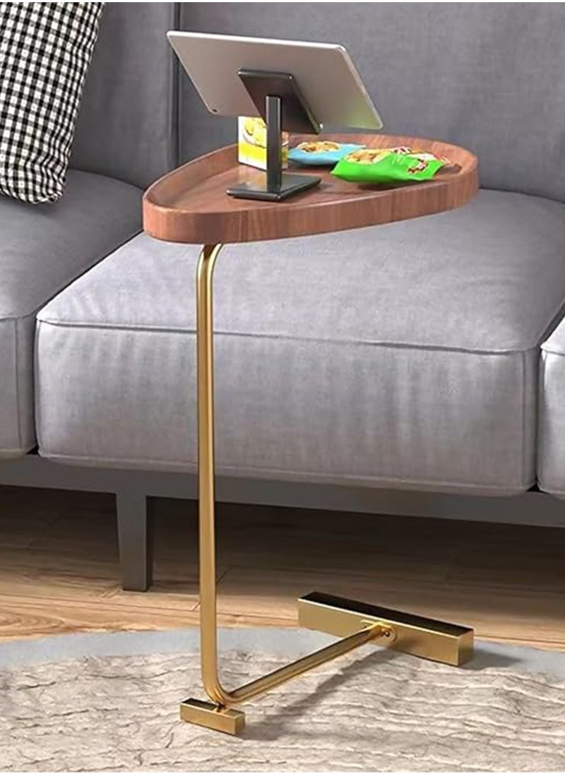 Generic - Abstract and Modern Wooden Finish C-Shaped Side Table with Iron Base and Tray Top, Perfect for Golden Base Frame And Brown Table Top for Living Room, Bedroom, Office, Indoor and Outdoor Bed Corner, Sofa, End Table, Accent Small Spaces Coffee Table, Drink Table, Snack Table - Image 1