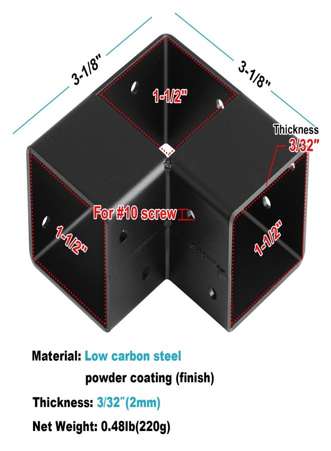 MOUNTAIN_ARK 4 Pack 1-1/2" Black Square Tube Connector, 3 Way L Shape Fitting Corner Coupler Fence Rail Clamp, 2 mm Thick - Image 3