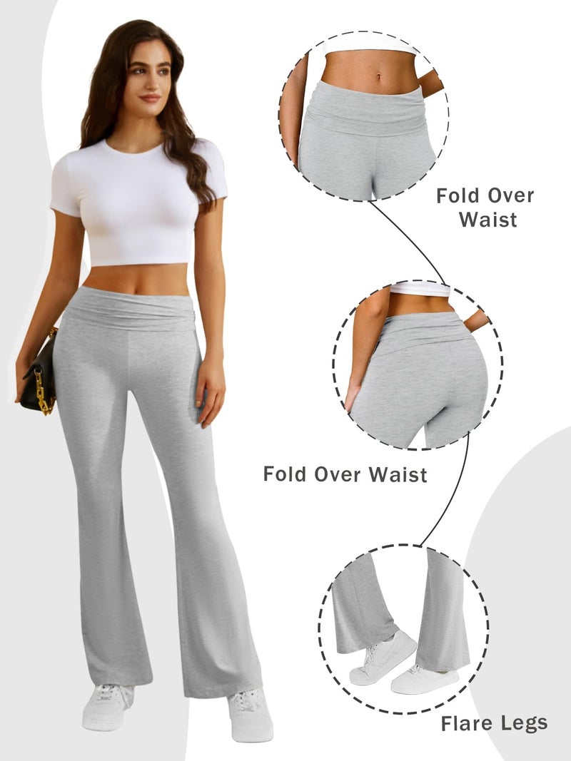 COPYLEAF Flare Leggings for Women Fold Over Yoga Pants Stretch Bell Bottom Y2K Lounge Casual Sweatpants(Light Grey XL) - Image 5