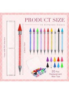 Tatuo 20 Pcs Dual Ended Nail Rhinestone Picker With 20 Replacement Wax Tips, Crayon Nail Pen For Rhinestone Applicator Crystal Beads Handle Dotting Tools Pens For Nail Manicure Art Diy Decoration  - Image 3