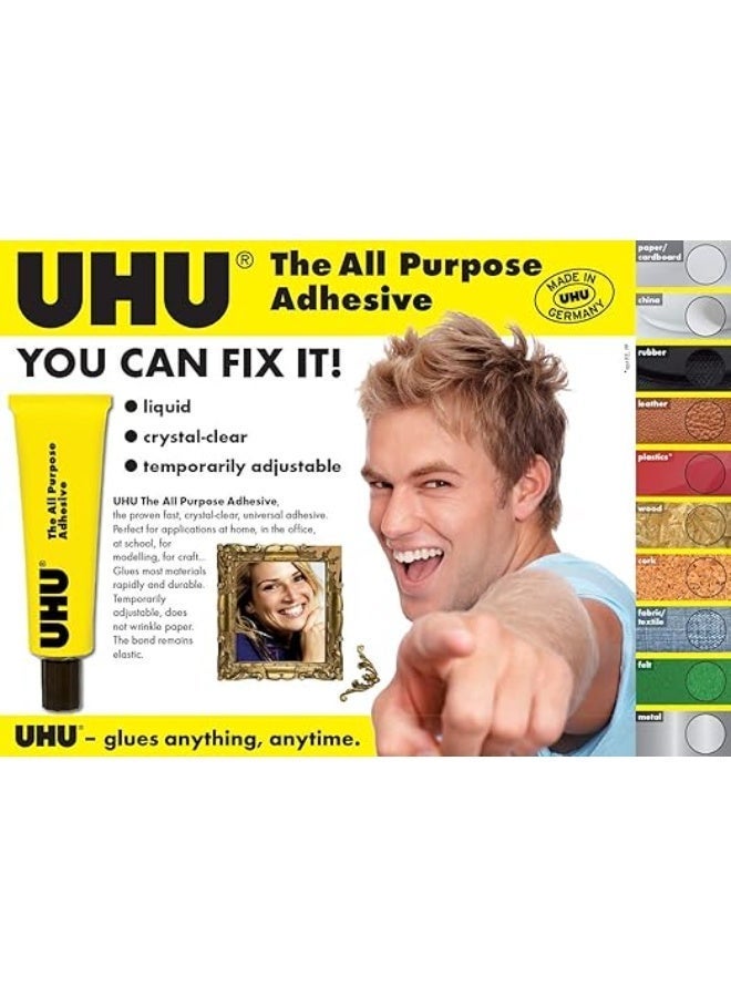 يو إتش يو لاصق UHU متعدد الأغراض، غراء عالمي مجرب ومختبر لجميع حالات اللصق تقريبًا مثل الأعمال اليدوية والإصلاح، أنبوب، 20 مل - Image 3
