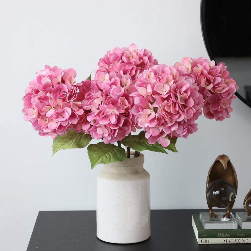 mizii 4Pcs Pink Artificial Hydrangea Flowers Large Fake Silk Hydrangea Flower with Leaves Stems Realistic Faux Hydrangeas Decorations for Wedding Table Centerpieces Vase Home Decor (Pink) - Image 5