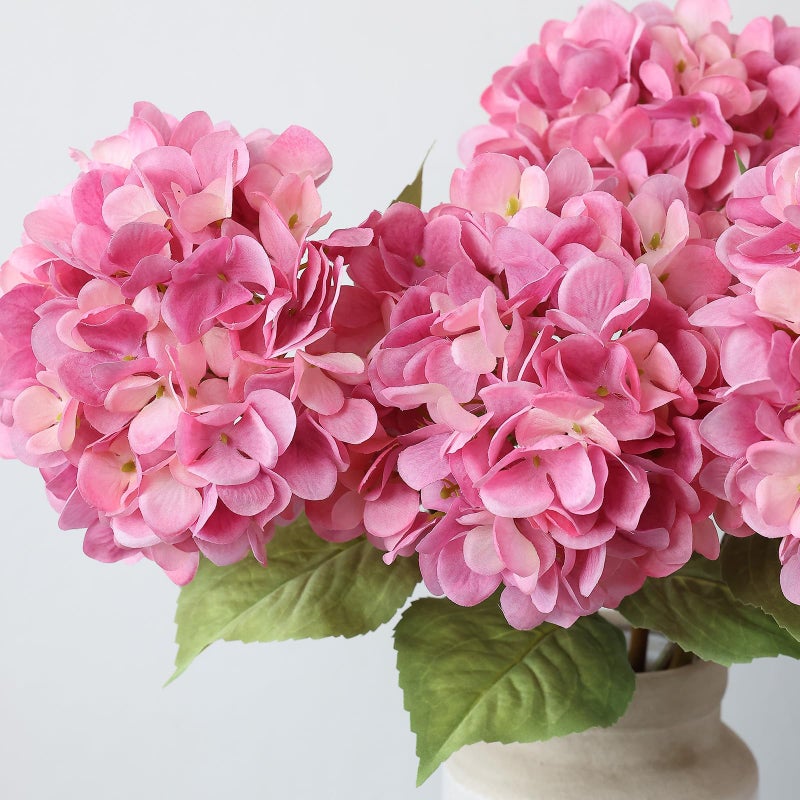 mizii 4Pcs Pink Artificial Hydrangea Flowers Large Fake Silk Hydrangea Flower with Leaves Stems Realistic Faux Hydrangeas Decorations for Wedding Table Centerpieces Vase Home Decor (Pink) - Image 4