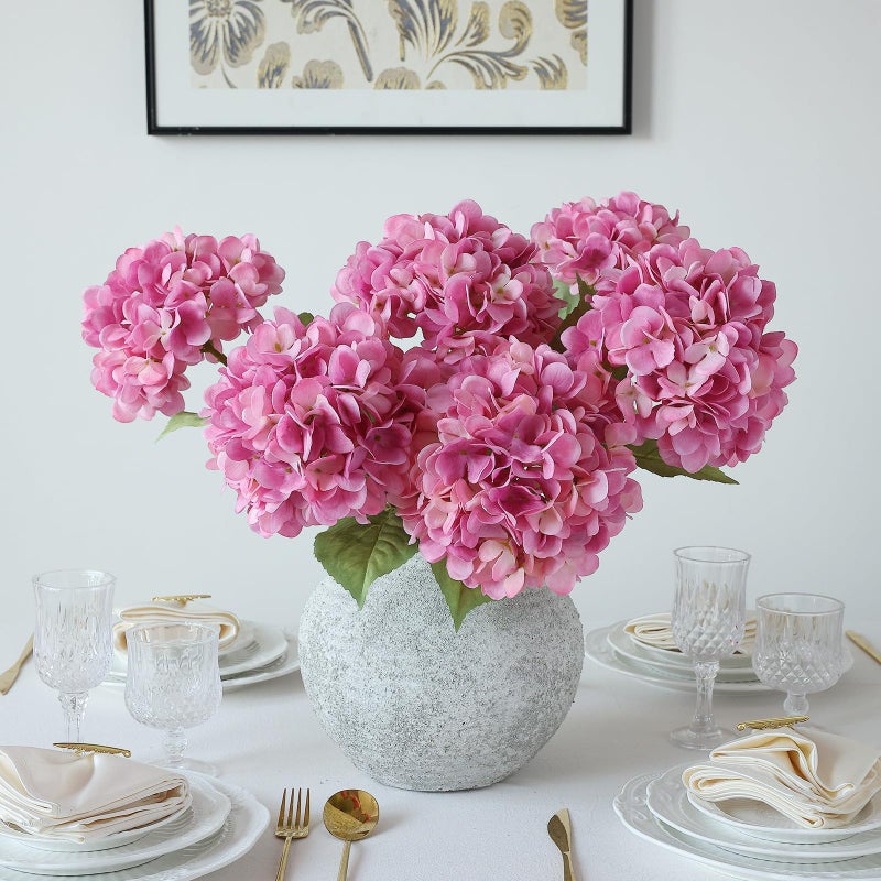 mizii 4Pcs Pink Artificial Hydrangea Flowers Large Fake Silk Hydrangea Flower with Leaves Stems Realistic Faux Hydrangeas Decorations for Wedding Table Centerpieces Vase Home Decor (Pink) - Image 3