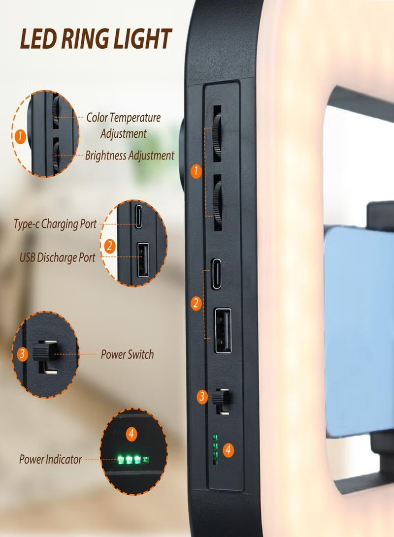 زونبون حامل فيديو LED مع إضاءة حلقية - مثبت محمول للكاميرا والهاتف الذكي، بطارية 8000 مللي أمبير/ساعة وبنك طاقة، إضاءة قابلة للتعديل للتدوين بالفيديو، تيك توك، يوتيوب، إنستغرام، سناب شات، المكياج، التصوير الخارجي - Image 5