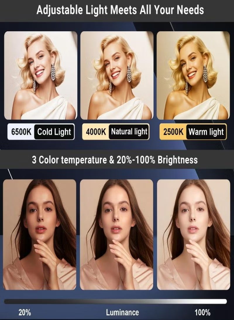 زونبون حامل فيديو LED مع إضاءة حلقية - مثبت محمول للكاميرا والهاتف الذكي، بطارية 8000 مللي أمبير/ساعة وبنك طاقة، إضاءة قابلة للتعديل للتدوين بالفيديو، تيك توك، يوتيوب، إنستغرام، سناب شات، المكياج، التصوير الخارجي - Image 4