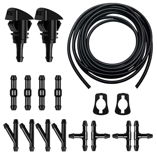 Bcautay Car Windshield Washer Hose 17 Pcs Windshield Washer Hose Kit 5M Washer Fluid Hose with 12 Pcs Hose Connectors 2 Fan Nozzles 2 Rubber Gaskets for Most Car Windshield Washer Tubing - Image 1