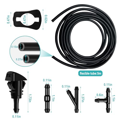 Bcautay Car Windshield Washer Hose 17 Pcs Windshield Washer Hose Kit 5M Washer Fluid Hose with 12 Pcs Hose Connectors 2 Fan Nozzles 2 Rubber Gaskets for Most Car Windshield Washer Tubing - Image 2