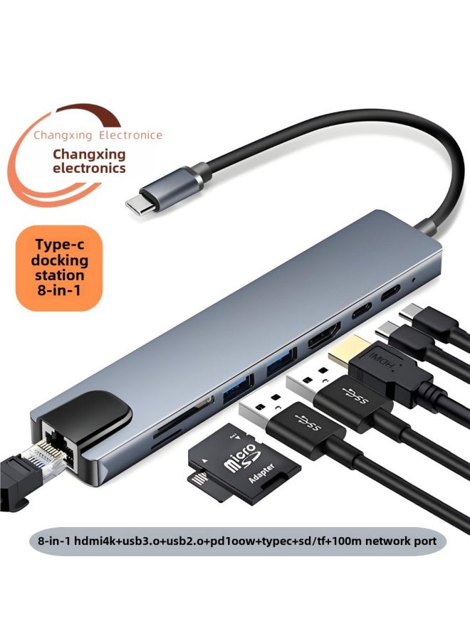 Generic Straight Hair Docking Station 8-in -1 Hub Multi-function Card Reader Type-c Network Port Usb Multi-port Docking Station-Number Of Interfaces:Gigabit Network Ten-in-one Docking Station Audio  - Image 2