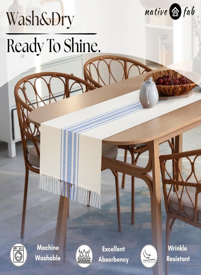 Native Fab Native Home Fab Pure Cotton Table Runner Farmhouse 90 Inches Long - Wedding Table Runners with Fringes, Parties Rustic Bridal Shower Decor Dining Table Runners 14x90 Blue White - Image 5