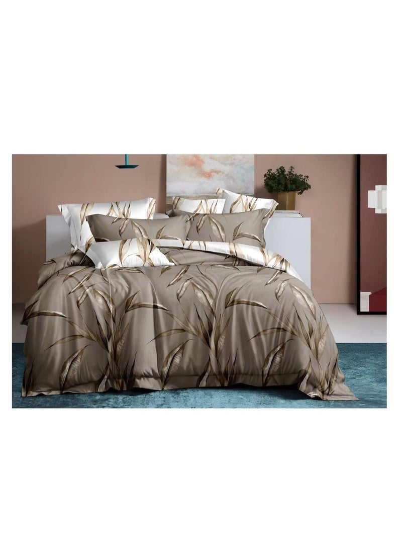 طقم مفروشات فاخر بحجم كينج مكون من 6 قطع - تصميم بسيط، غطاء لحاف 220×240 سم مع شرشف مطاطي و4 أغطية وسائد