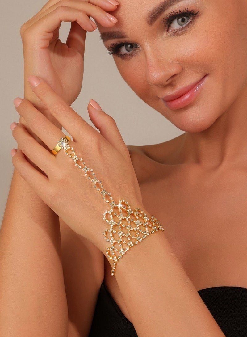 New Style Flower Bracelet & Ring Connected Set | Fashion Zirconia Hand Chain for Women - Image 1