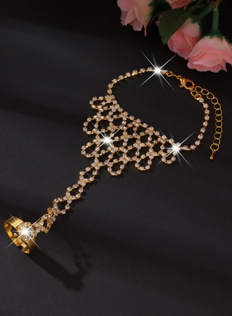 New Style Flower Bracelet & Ring Connected Set | Fashion Zirconia Hand Chain for Women - Image 2