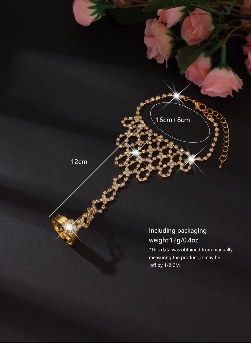 New Style Flower Bracelet & Ring Connected Set | Fashion Zirconia Hand Chain for Women - Image 3