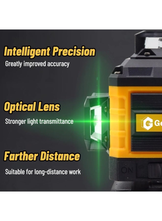 GearZone 16 Lines Laser 360 Level Self Leveling, 4x360° Professional 4D Green Cross Line laser Level for Construction and Picture Hanging with 2 Batteries,Magnetic Bracket & Remote Control - Image 3