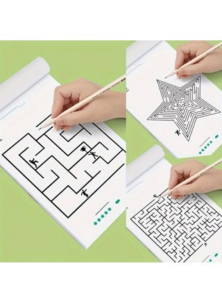 طقم 4 كتب تدريب العقل بلعبة المتاهة – مجموعة كتب ألغاز ذهنية للمراهقين بدون بطاريات، لتقوية التركيز والانتباه، ألعاب متاهة تعليمية ممتعة، تصميم متين – هدية مثالية لعيد الهالوين والكريسماس والعودة إلى المدرسة - view 4