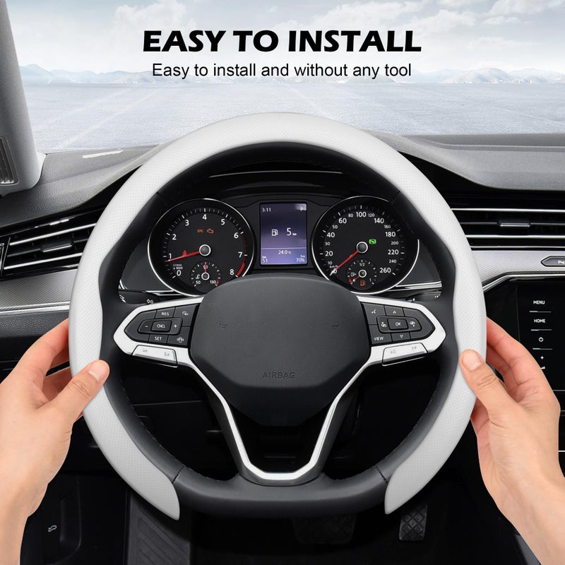 Frani Nappa Leather Steering Wheel Cover,Universal Fit 15 Inch-Premium Non-Slip Breathable Comfort Grip for Cars Trucks SUVs,Anti-Slip Durable Interior Upgrade White - Image 3