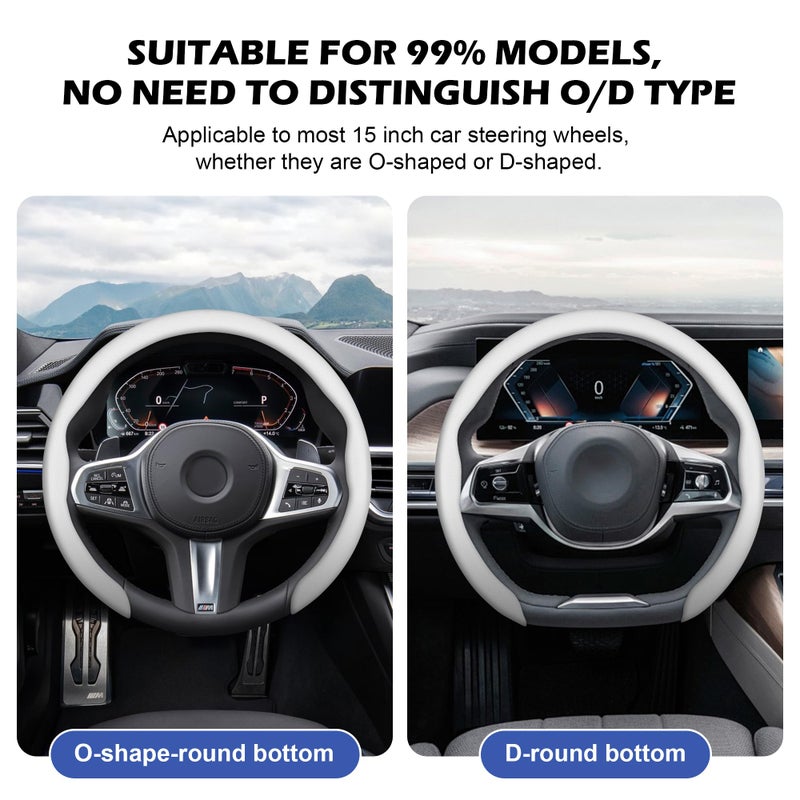 Frani Nappa Leather Steering Wheel Cover,Universal Fit 15 Inch-Premium Non-Slip Breathable Comfort Grip for Cars Trucks SUVs,Anti-Slip Durable Interior Upgrade White - Image 4