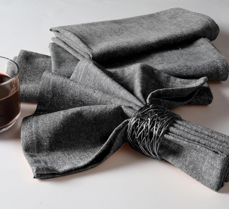 Native Fab Set of 4 Chambray Cloth Napkins  100 Cotton 17x17 Inches Soft Durable Washable HotelQuality Dinner Napkins  Reusable Table Linen for Home Dining Caf Events Buffet Black - Image 2