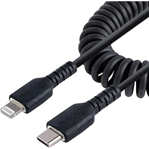 Startech.com StarTechcom 20in 50cm USB C to Lightning Cable MFi Certified Coiled iPhone Charger Cable Black Durable TPE Jacket Aramid Fiber Heavy Duty Coil Lightning Cable RUSB2CLT50CMBC - Image 1