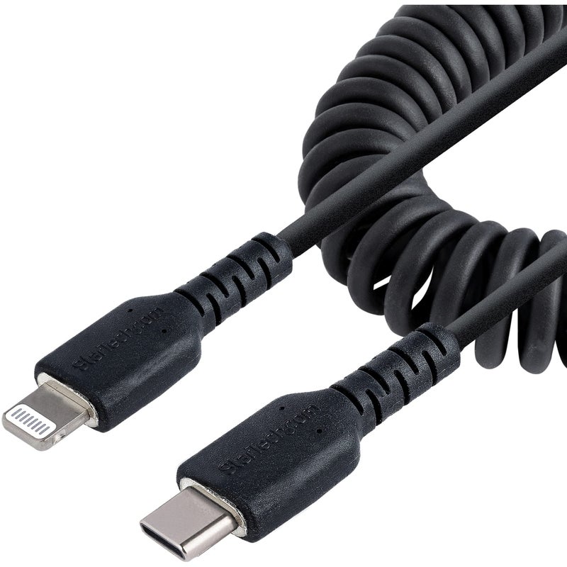 Startech.com StarTechcom 20in 50cm USB C to Lightning Cable MFi Certified Coiled iPhone Charger Cable Black Durable TPE Jacket Aramid Fiber Heavy Duty Coil Lightning Cable RUSB2CLT50CMBC - Image 2