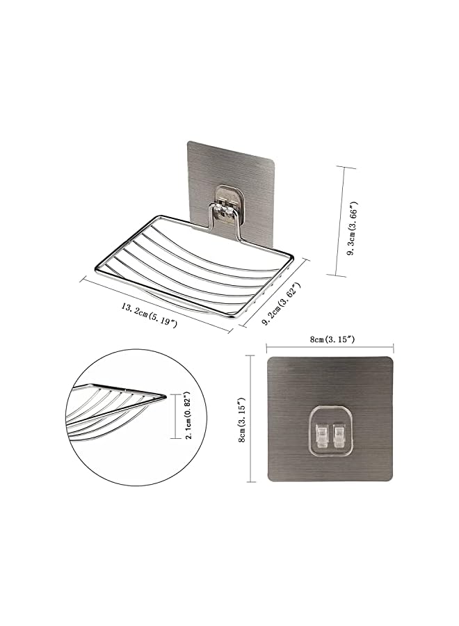 IAF Mart [4-PACK] 2Pcs Adhesive Soap Tray & 2Pcs Razor Hanging Hooks, Bath Soap Holder, Stainless Steel Metal Soap Dish Shower for Bathroom & Kitchen Adhesive Soap Tray with Razor Holder - Image 2