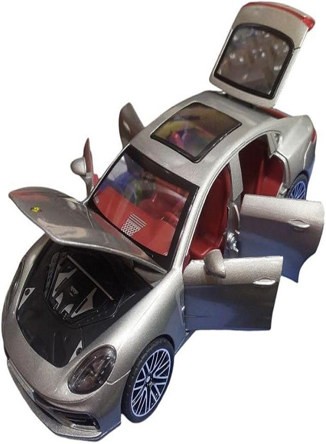 1:24 Porsche Palamella Diecast Metal Car Model Sound and Lights - Openable Doors & Hood & Trunk, Gift for Kids & Adults (Gray) - Image 2