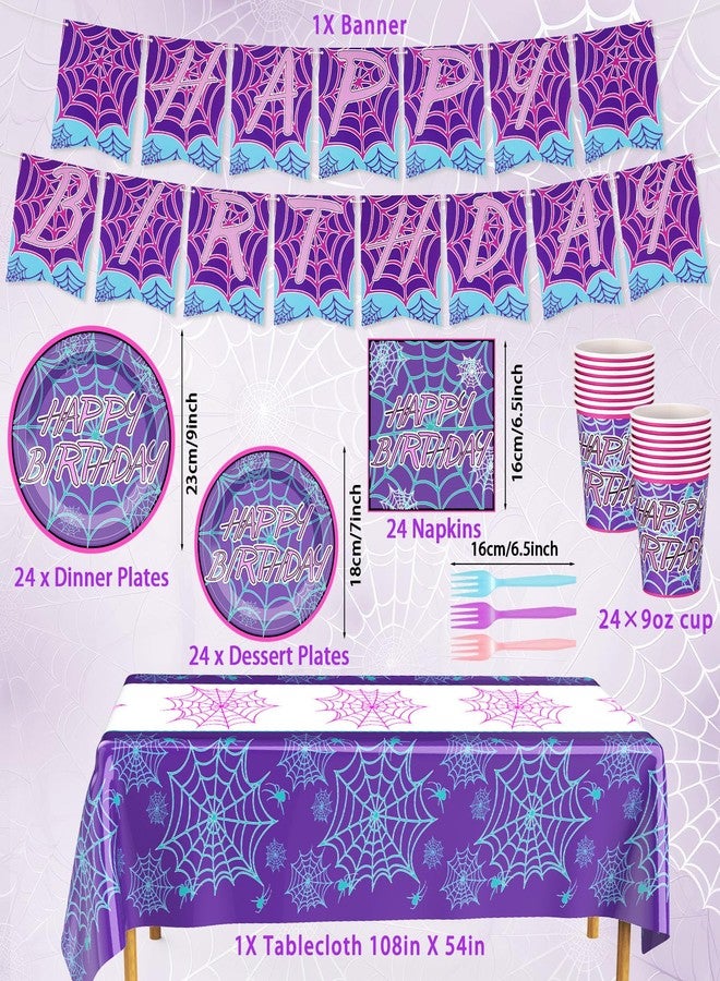 FoldTier 122 Pcs Ghost Spider Birthday Supplies and Decorations Spiderweb Party Plates and Napkins Spider Tablecloth Happy Birthday Banner for Halloween Christmas Party Favor - Image 2