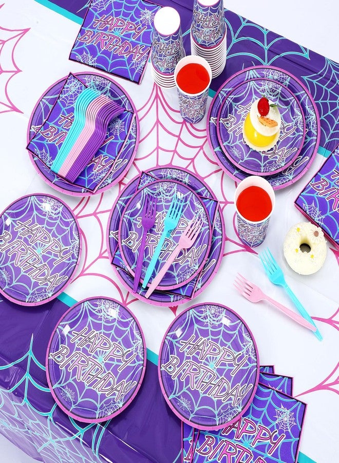 FoldTier 122 Pcs Ghost Spider Birthday Supplies and Decorations Spiderweb Party Plates and Napkins Spider Tablecloth Happy Birthday Banner for Halloween Christmas Party Favor - Image 4