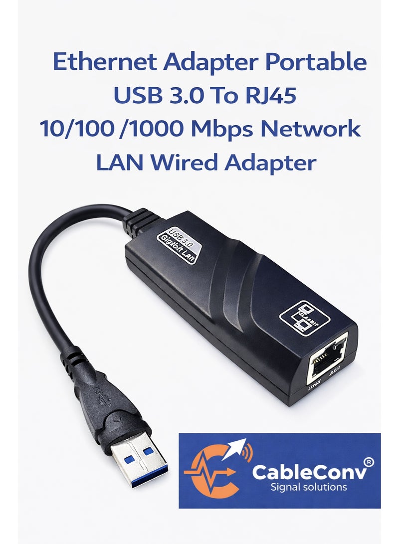 CABLE CONV USB 3.0 to RJ45 Ethernet Adapter Portable Gigabit LAN (10/100/1000 Mbps) – Wired Network Adapter for Chromebook, MacBook, Mac Pro/Mini, iMac, XPS, Surface Pro, Ultrabook, Windows, Linux PC – Black - Image 1