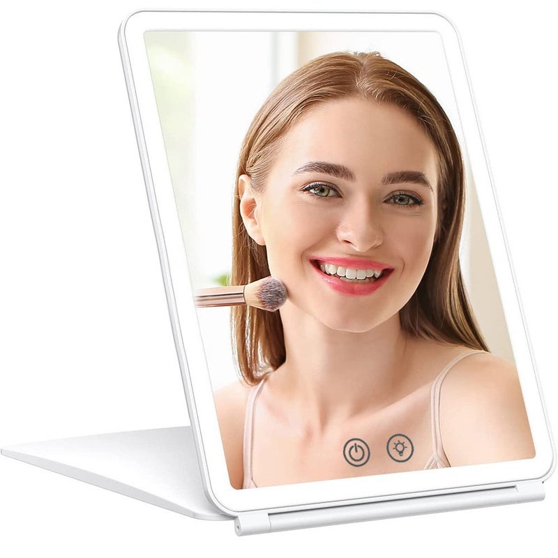 Led Travel Makeup Mirror Dormitory Beauty Mirror Desktop Light Mirror Portable Folding Three-Color Light Makeup Mirror - Image 2