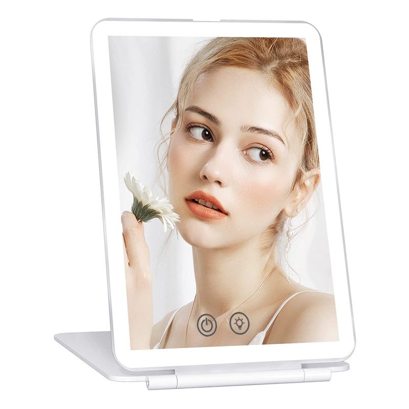 Led Travel Makeup Mirror Dormitory Beauty Mirror Desktop Light Mirror Portable Folding Three-Color Light Makeup Mirror - Image 5