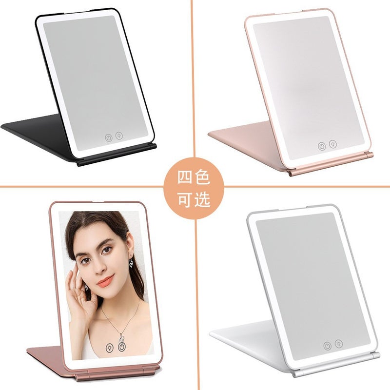 Led Travel Makeup Mirror Dormitory Beauty Mirror Desktop Light Mirror Portable Folding Three-Color Light Makeup Mirror - Image 3