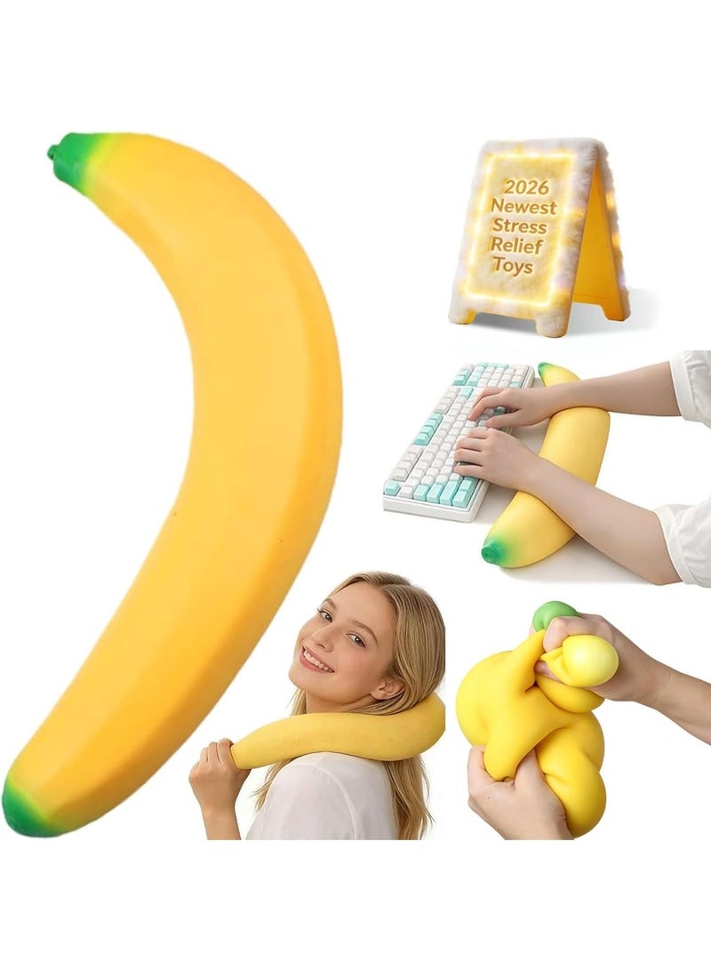 Giant Jumbo Banana Squishy Toy - Realistic Slow Rising Stress Ball for Anxiety Relief - Image 1