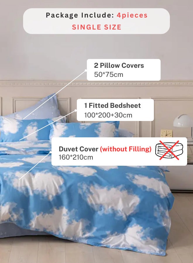 LUNA Home Single size 4 Piece Duvet cover set 3D design Cloud Pattern, sky blue color.  - Image 2