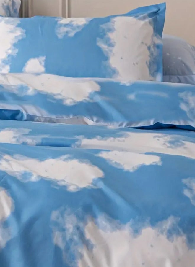 LUNA Home Single size 4 Piece Duvet cover set 3D design Cloud Pattern, sky blue color.  - Image 4