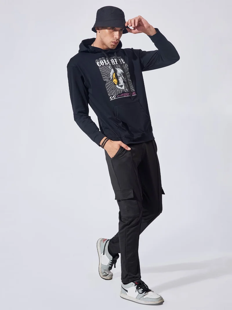 Maniac  Maniac Mens printed hooded neck full sleeve black and white boxy fit cotton t-shirt for Men | Best Price UAE