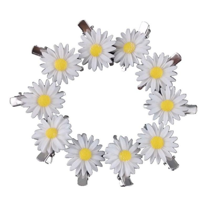 Yueton 10pcs Little Daisy Flower Barrettes Bobby Pin Alligator Clip Hair Clips Bride Headwear Edge Clip Clamps White