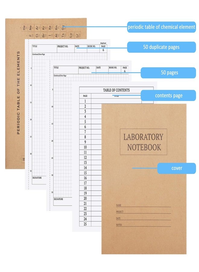 suituts 2 Pack Carbonless Chemistry Lab Notebook, 8.5X11 Inch Students Lab Notebook for Scientific/Physic/Biology, 50 Sets Per Pack, 4x4 Square Grid (Kraft) - Image 3