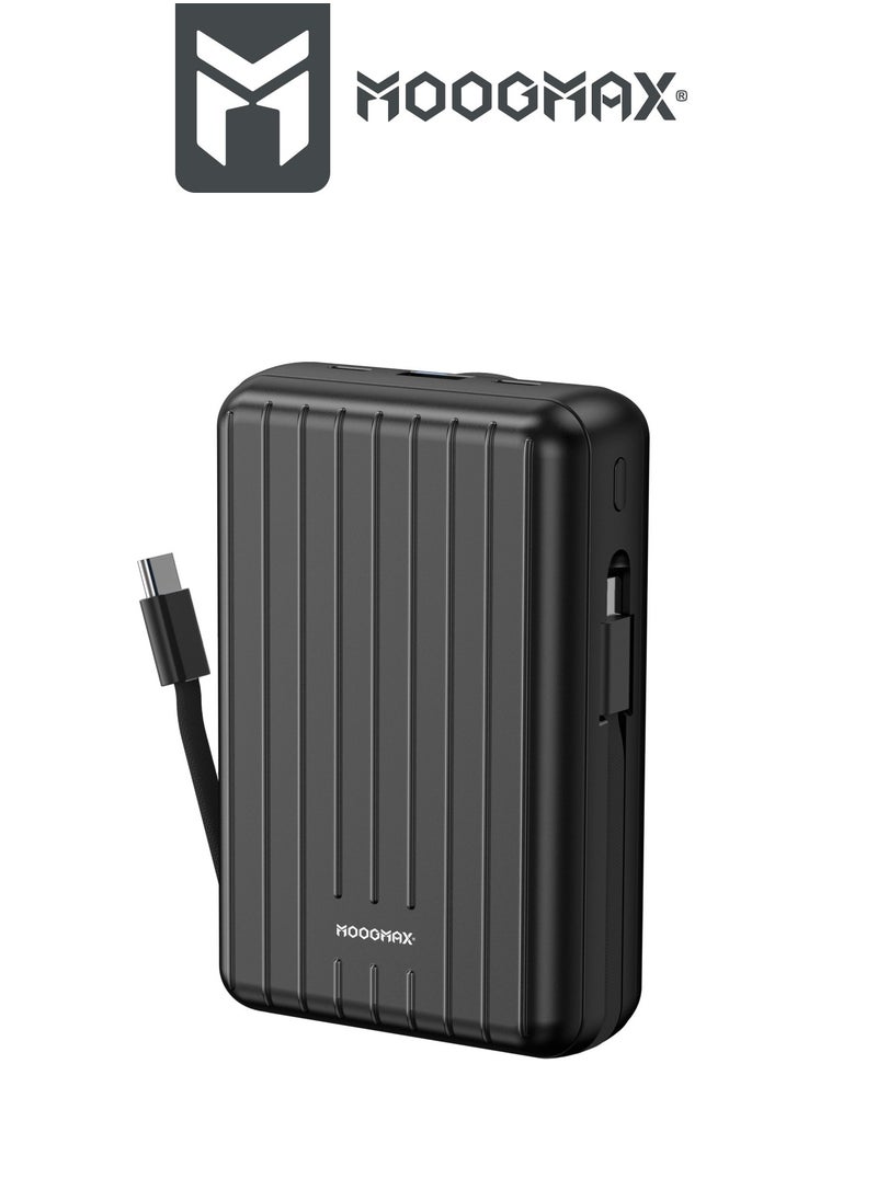 MOOGMAX - 20000mAh Trunk series magnetic wireless power bank  22.5W super-charging, two built-in cables with 15W wireless charging, 3 external ports 1 Type-C and 1 Type-A, and a Lightning port. black - Image 1